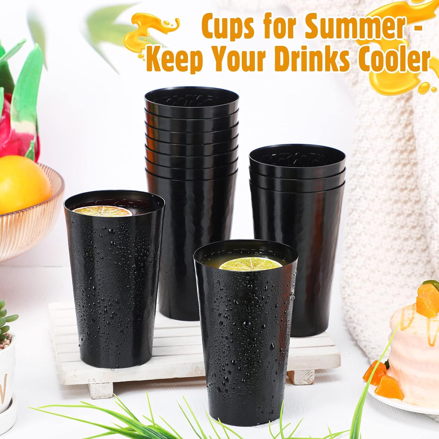 Set of 12 Metal Tumblers 15 oz Aluminum Cold Drink Cup Iced Coffee Cup Aluminum Cups Aluminum Tumblers, Aluminum Hammered Tumblers Beer Cups for Birthday Party Camping Travel Outdoors Supplies (Black) - Image 3